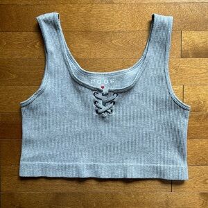 Poof New York Gray Ribbed Cropped Tank Top